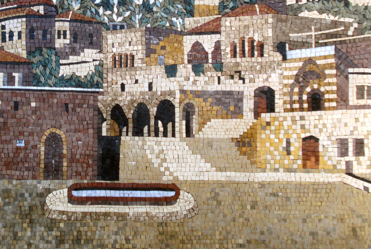 Handmade Marble Mosaic Tile: Middle Eastern Old City Landscape