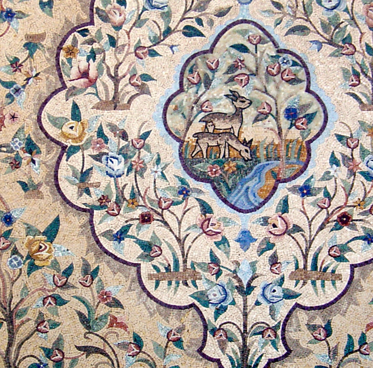Handmade Marble Mosaic Rug: Animal Art, Floral Home Decor (80x80")