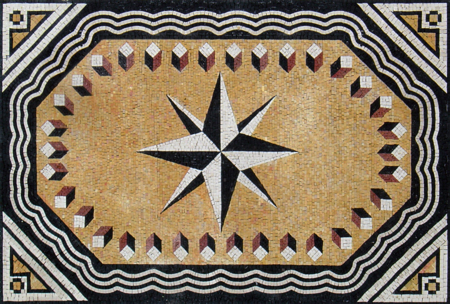 Handmade Marble Mosaic Compass Rug: Home Decor (60” x 40”)