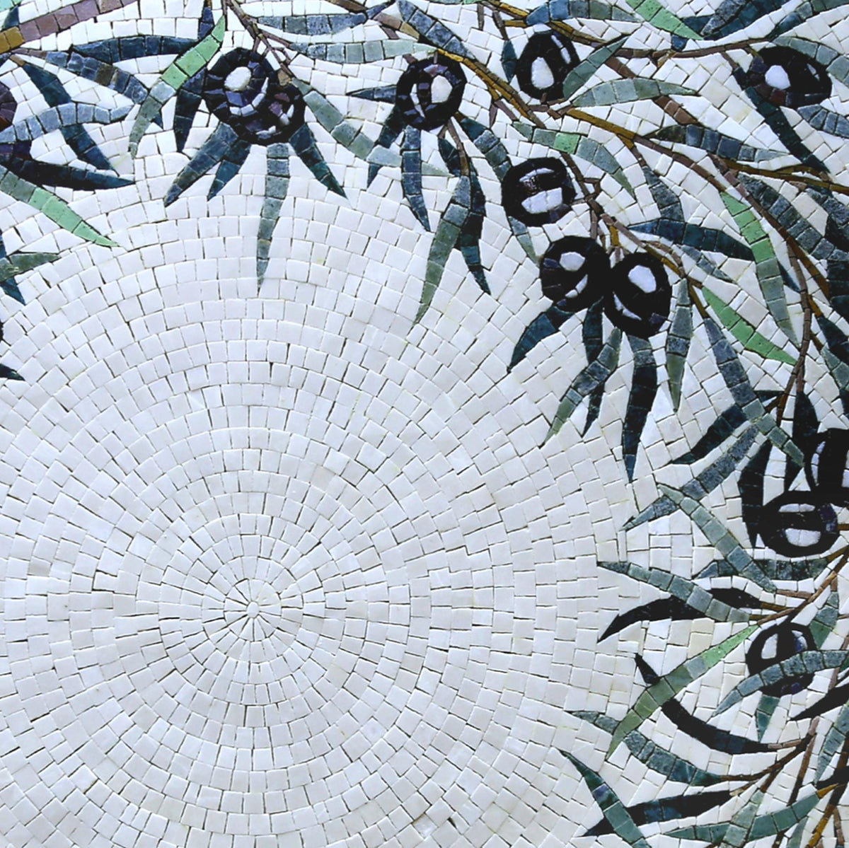 Custom Round Berry & Leaf Mosaic Wall Art – Handmade Marble Tile Medallion,Customization available