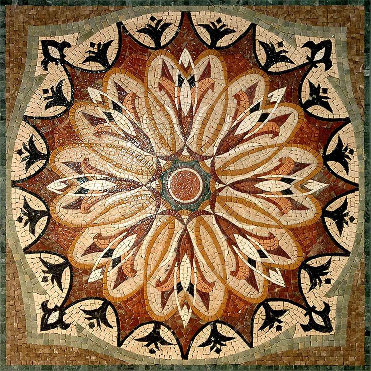 40" Floral Marble Mosaic Tile: Geometric Flooring, Hallway, Walls