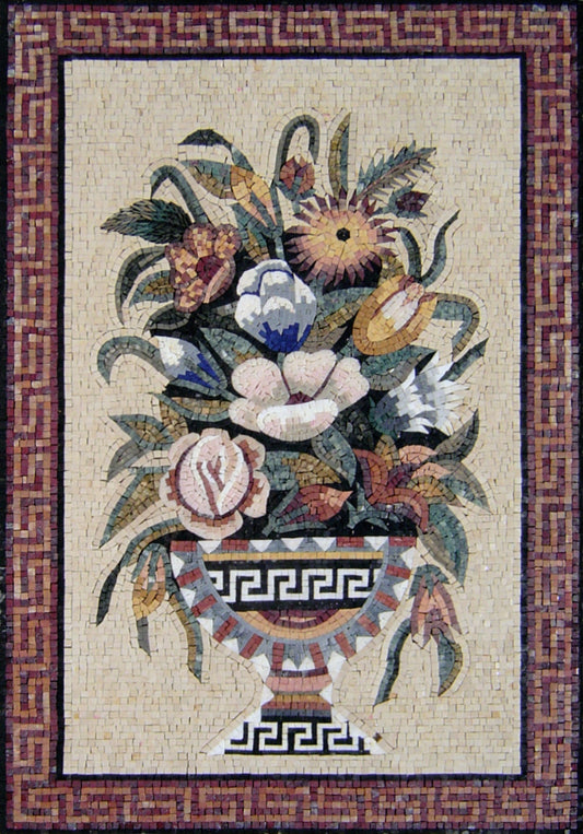 Handmade Marble Mosaic Art: Floral Bloom Vase Wall Decor