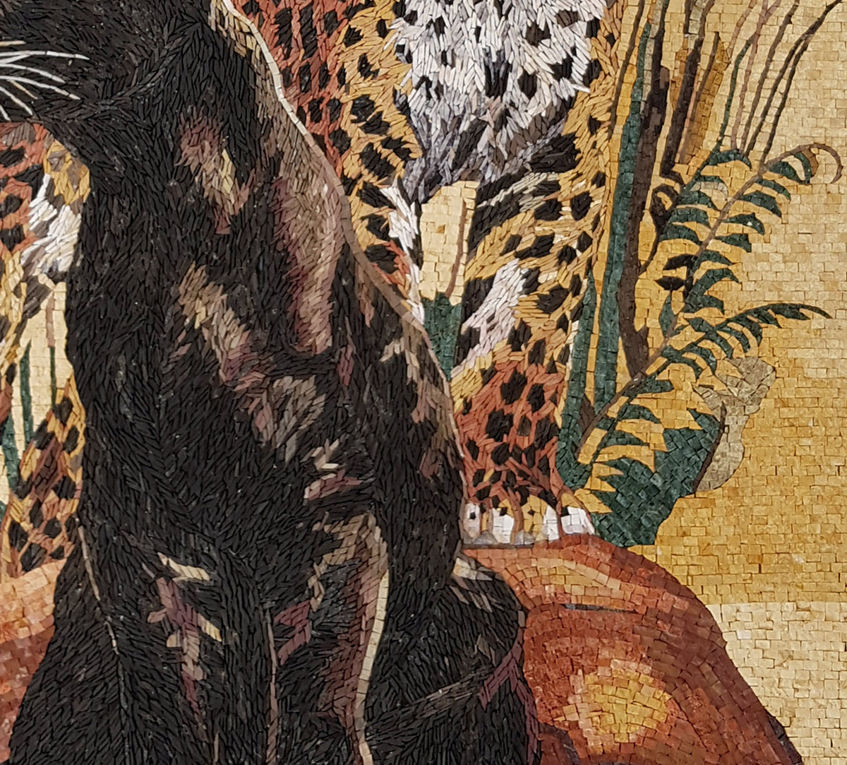 Handmade Panther and Jaguar Marble Mosaic Tile Art (48" x 36")