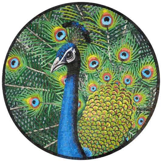Handmade Peacock Mosaic Tile Art: Emerald & Cerulean Wall Decor