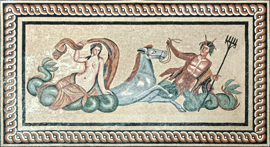 Handmade Nereid & Hippocamp Mosaic Tile Art: Italian Backsplash (66” x 36”)