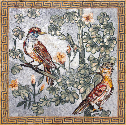 Handmade Birds Mosaic Tile: Hoopoe and Kingfisher Art (40x40)