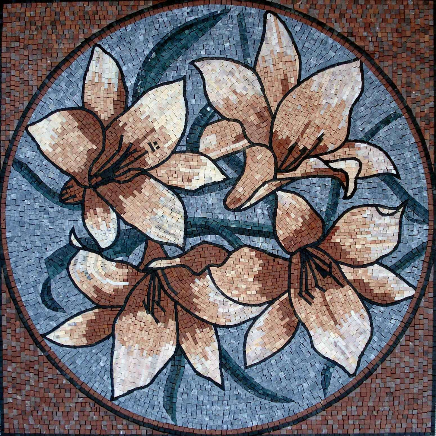 40" Hibiscus Floral Marble Mosaic Tile Mural: Indoor/Outdoor Art