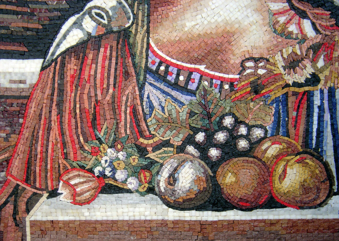 Handmade Woman Portrait Mosaic Tile Mural: Fruit & Abstract Art