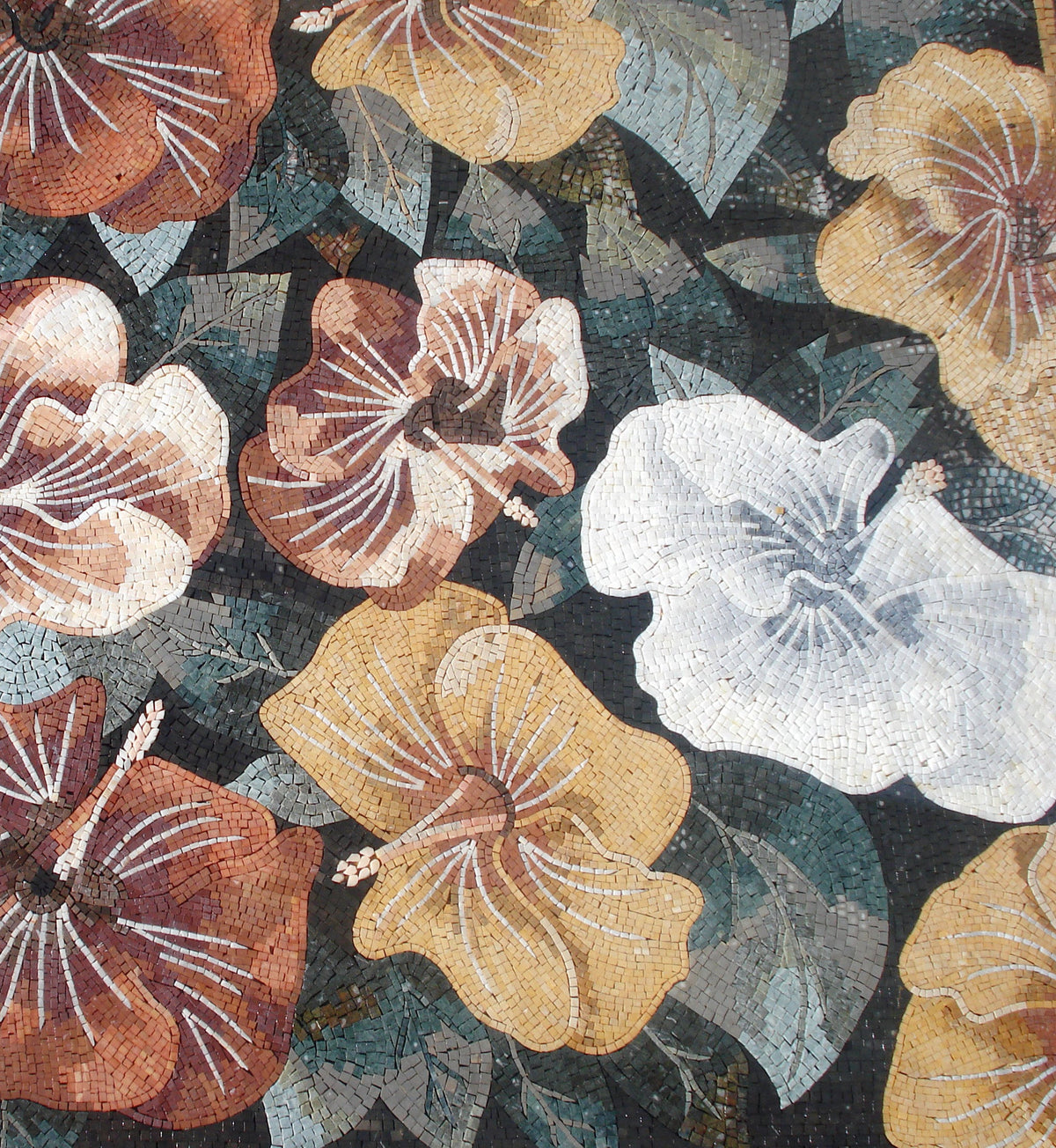 Flower Mosaic Rug: Handmade Marble Stone Rug (80x80")