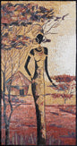 Handmade Farmer Woman Mosaic Tile Art: 32" x 16" Marble Stone