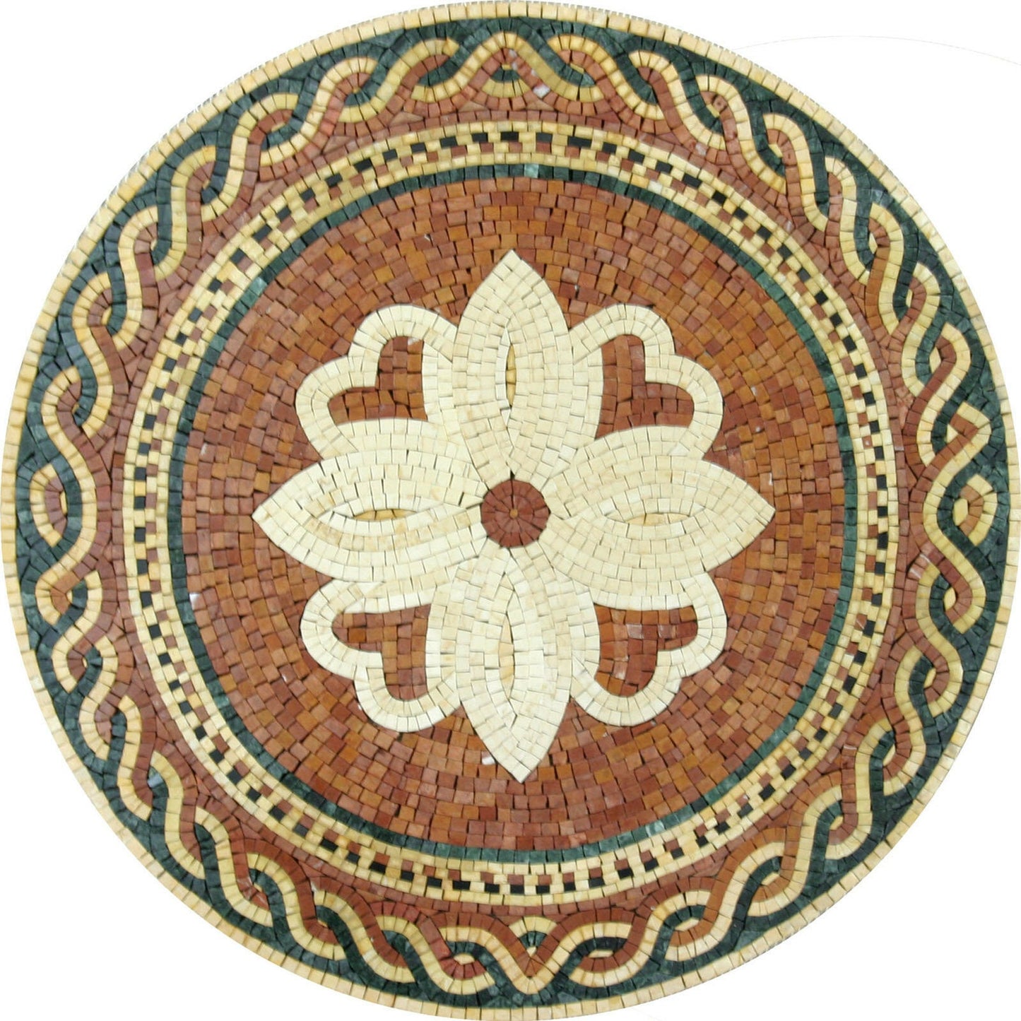 Floral Marble Mosaic Medallion Art Tile - 32" Handmade Décor