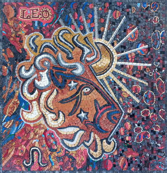 Handmade Leo Zodiac Mosaic Tile Art: Marble Stone Wall Decor (30x30")