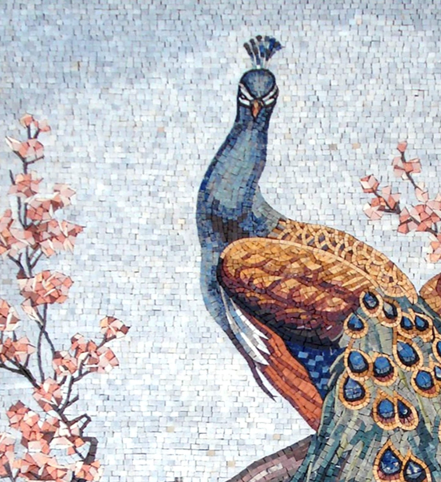 Handmade Peacock Mosaic Tile Art: Cherry Blossom Tree (48” x 36")