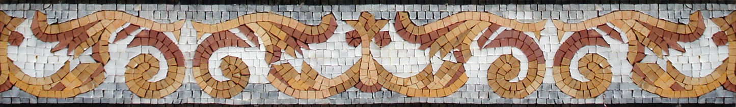 6″ Gold Swirl Border Mosaic – Handmade Marble Tile Trim, Elegant Backsplash Accent, Customization Available