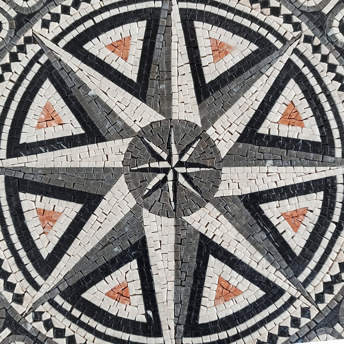 Handmade Compass Marble Mosaic Tile Art: Bathroom/Pool Medallion (36" Diameter)