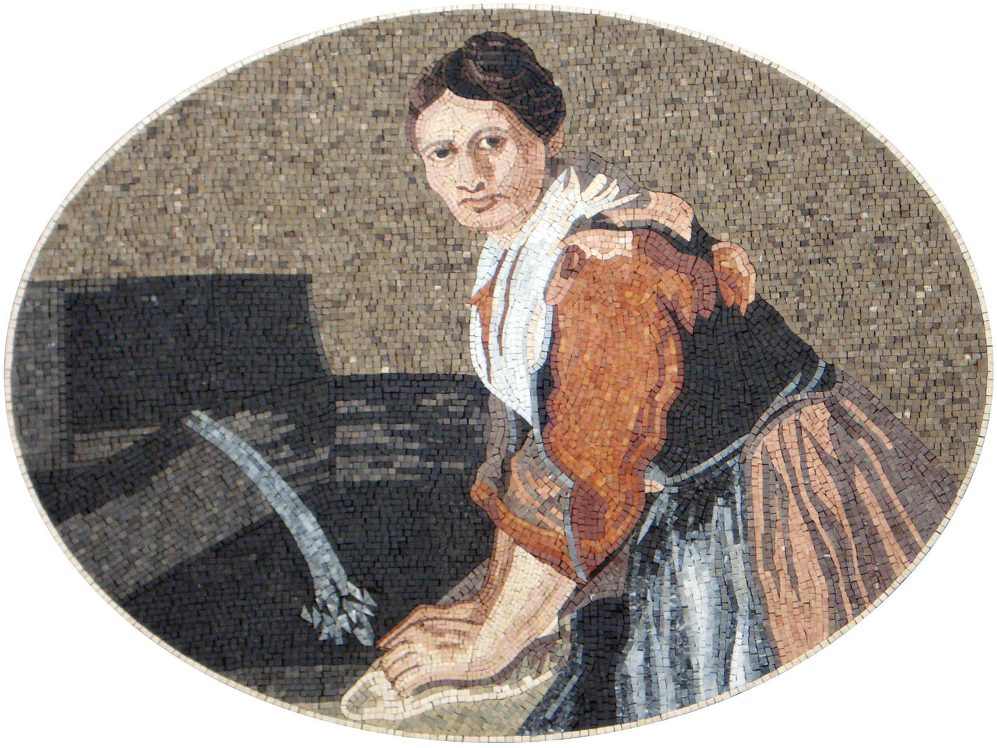 Handmade Marble Mosaic Tile Art: Young Maid Portrait (52” x 32”)