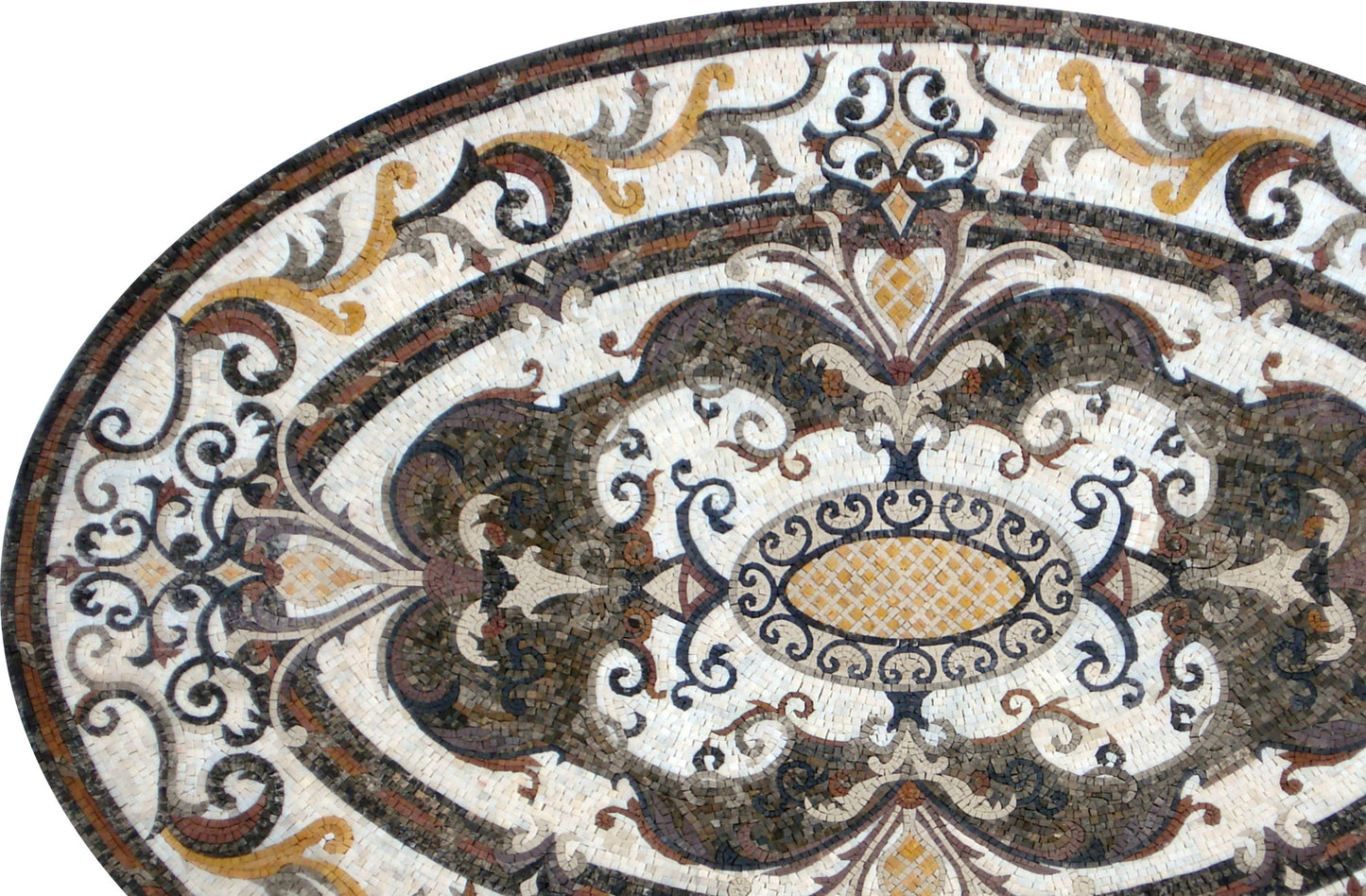Oval Mosaic Carpet: Handmade Marble Art Tile Rug