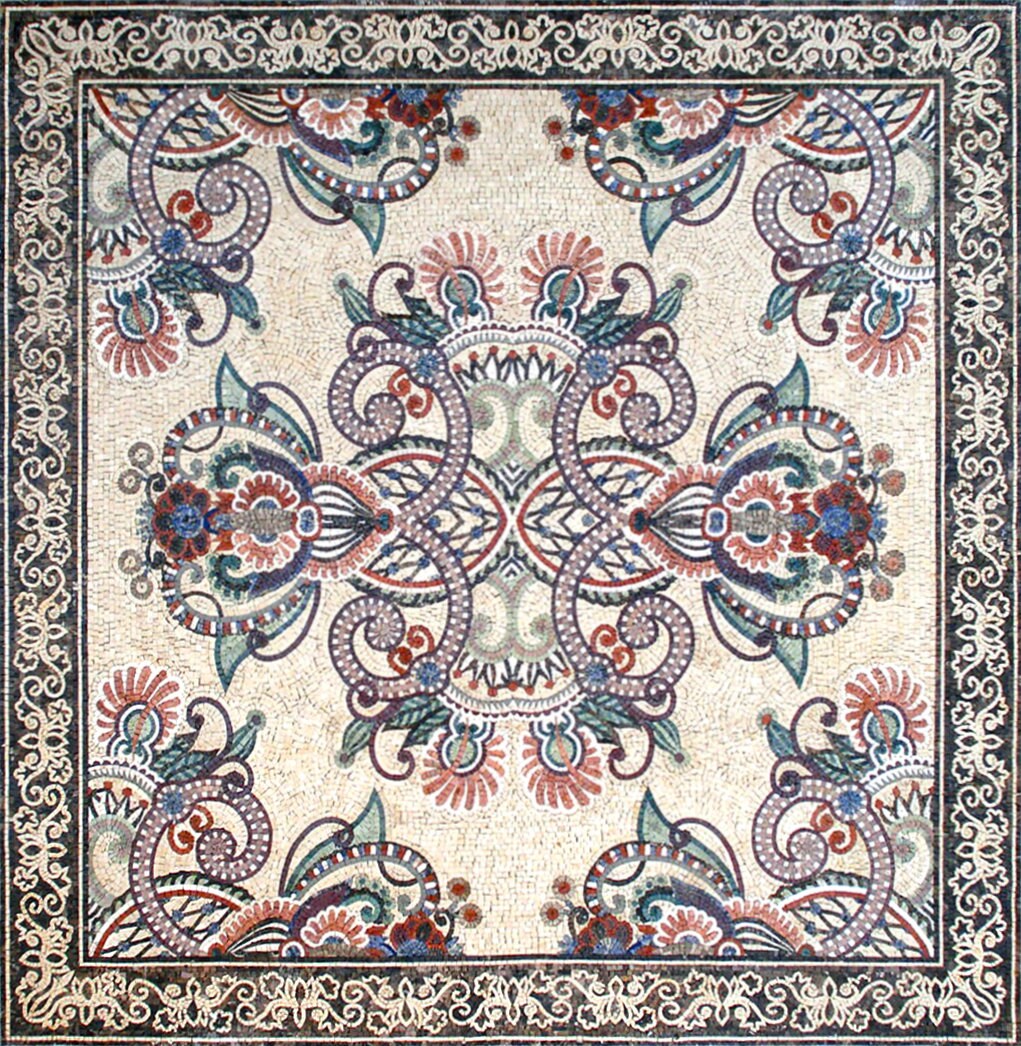 Handmade Marble Mosaic Rug: Square Stone Art, Home Decor (78” x 80")
