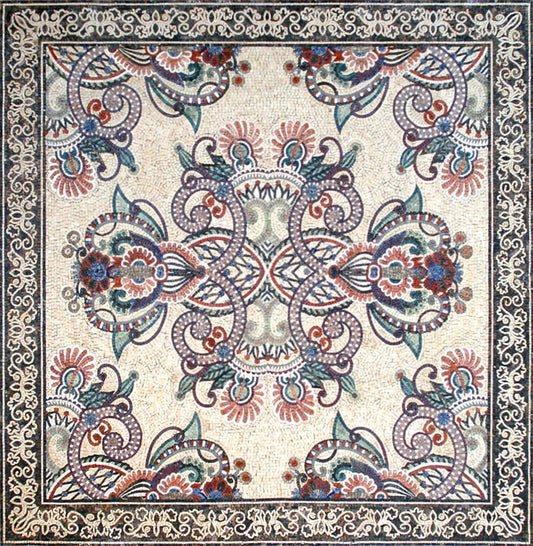 Handmade Marble Mosaic Rug: Square Stone Art, Home Decor (78” x 80")