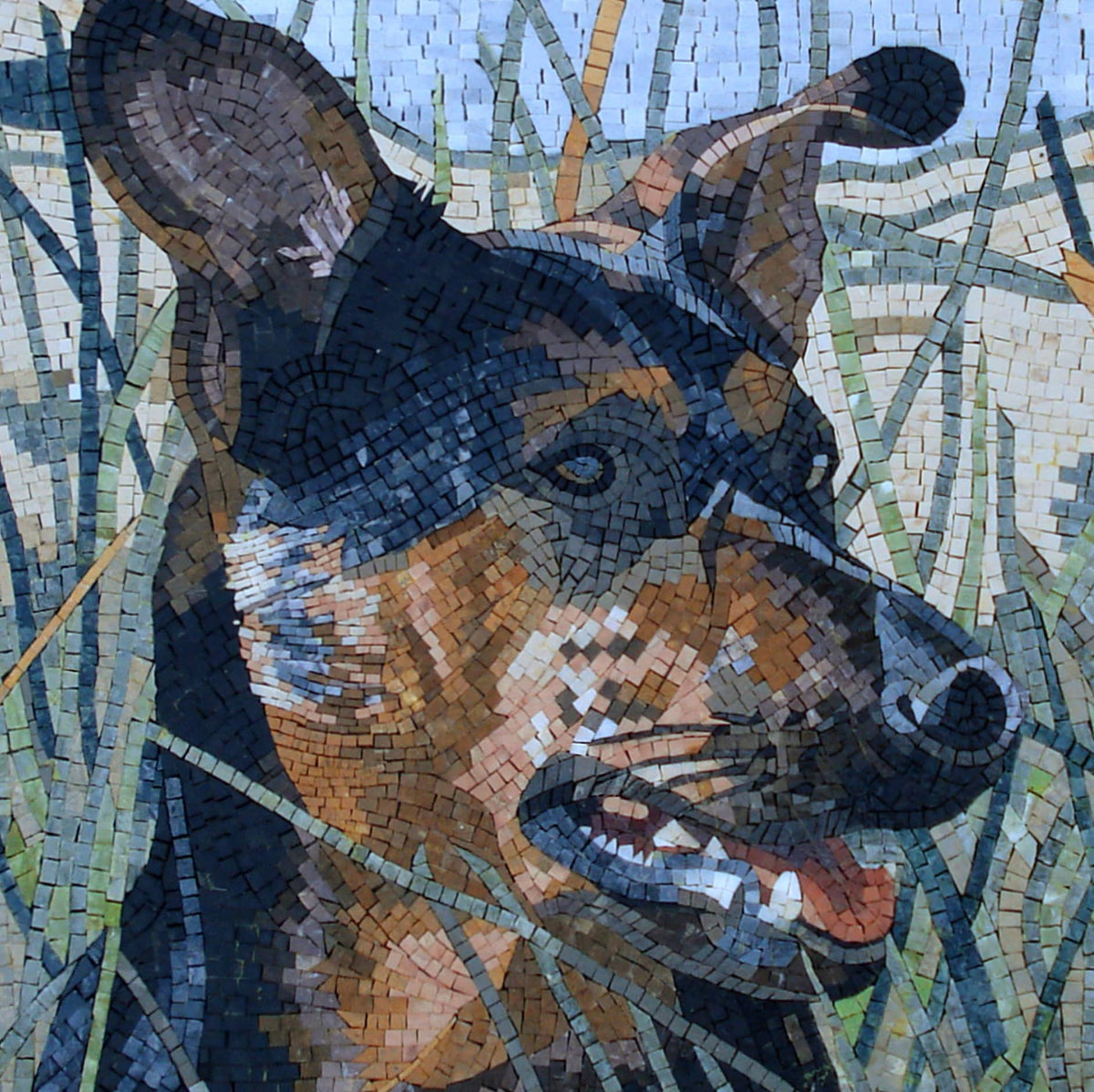 Handmade German Shepherd Mosaic Tile Art: Dog Portrait (28" x 28")