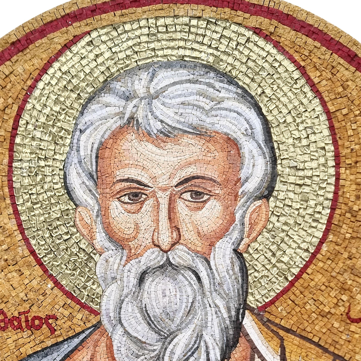Handmade Marble Mosaic Wall Art: Old Man Portrait, Rustic Home Decor (24" Diameter)