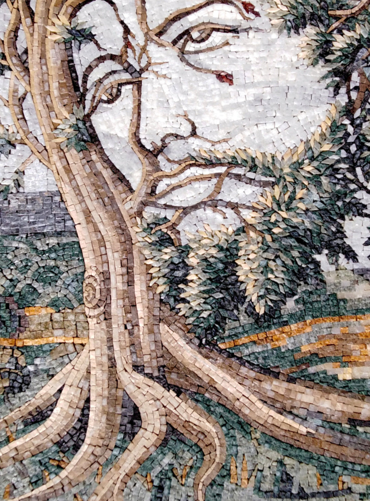 Jesus Face Tree Mosaic Art: Handmade Marble Tile Mural