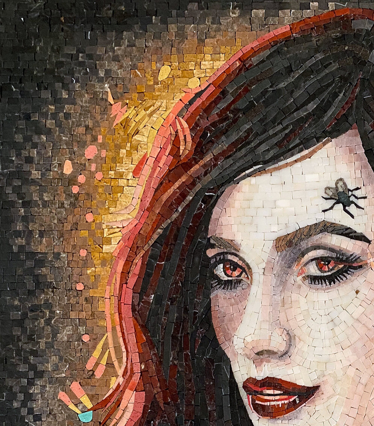 Sagittarius Mosaic Tile Art: Fly On Girl Portrait, Handmade Stone Decor