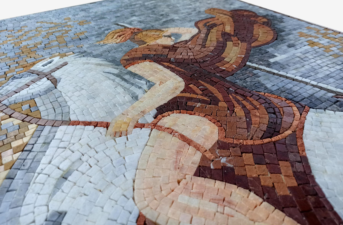 26"x52" Saint George Slaying the Dragon Mosaic – Religious Christian Decor, Custom Sacred Mura, Customization available