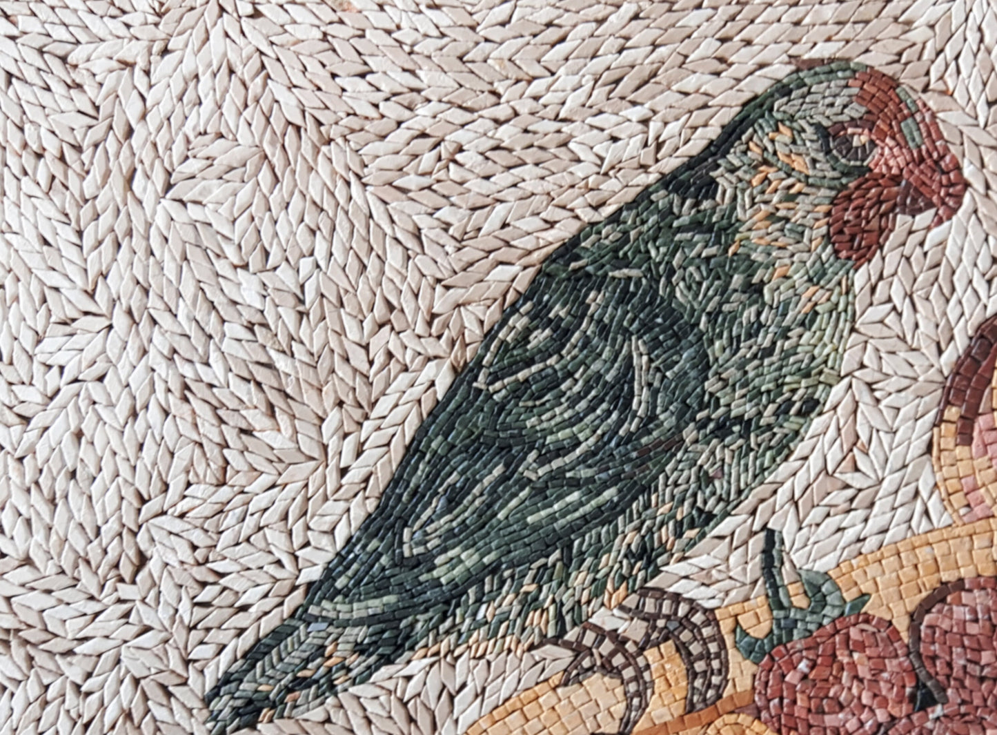 Handmade Parrot and Fruit Basket Mosaic Tile Art: Kitchen Backsplash