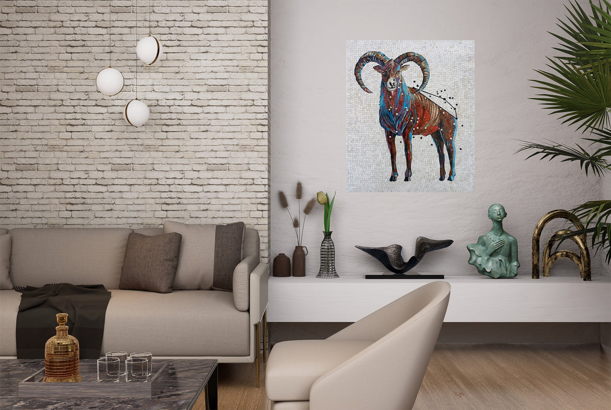 Taurus Zodiac Mosaic Tile Art: Handmade Stone Wall Decor (30x25)