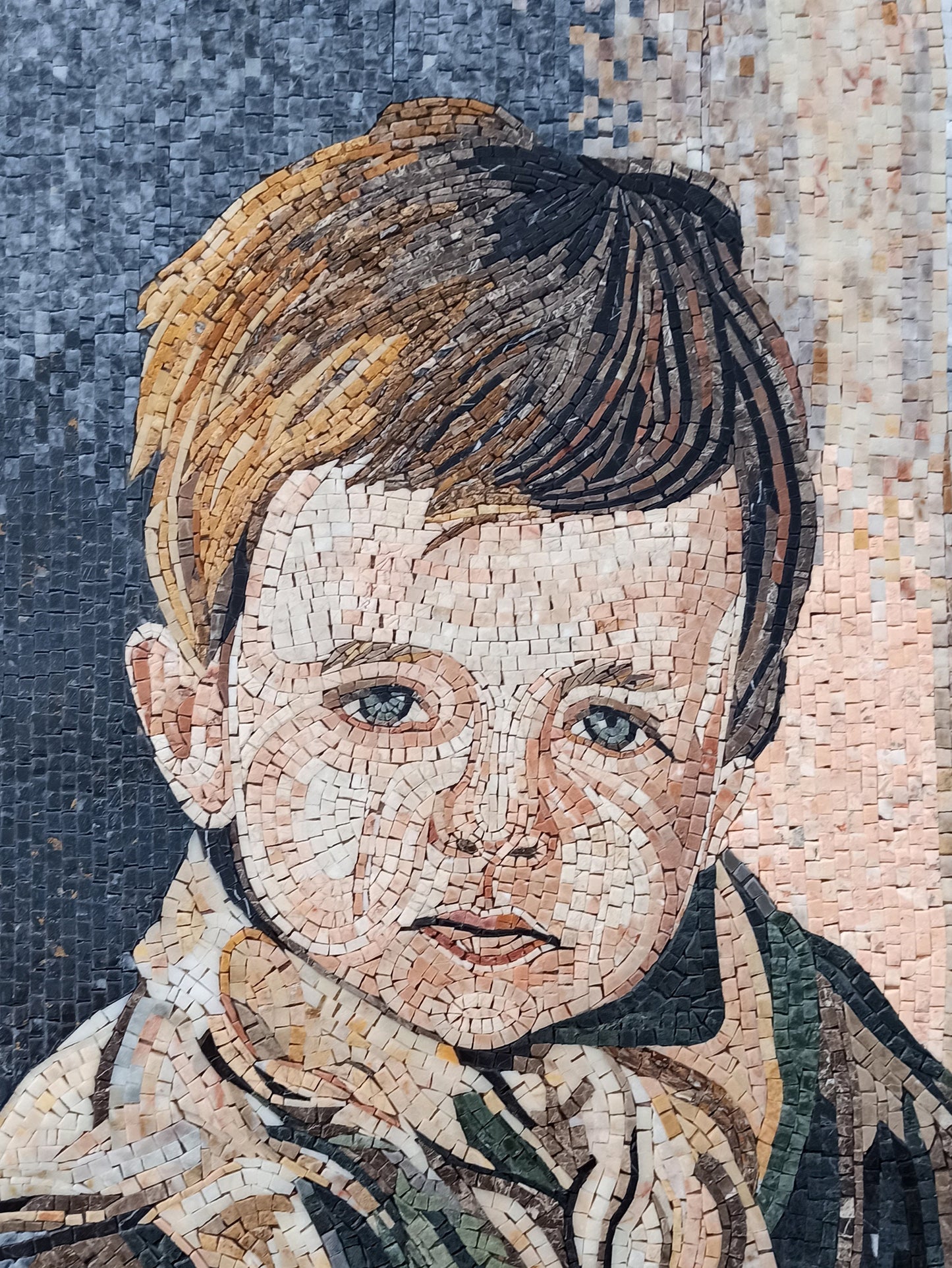 CUTE KID MOSAIC Tiles | Portrait Of Cute Child Reproduction Mosaic Art Tiles | Turkish Artist Mosaic Backsplash Tiles For Walls