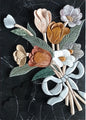 Handmade Marble Mosaic Tile Art: Embossed Floral Wall Decor