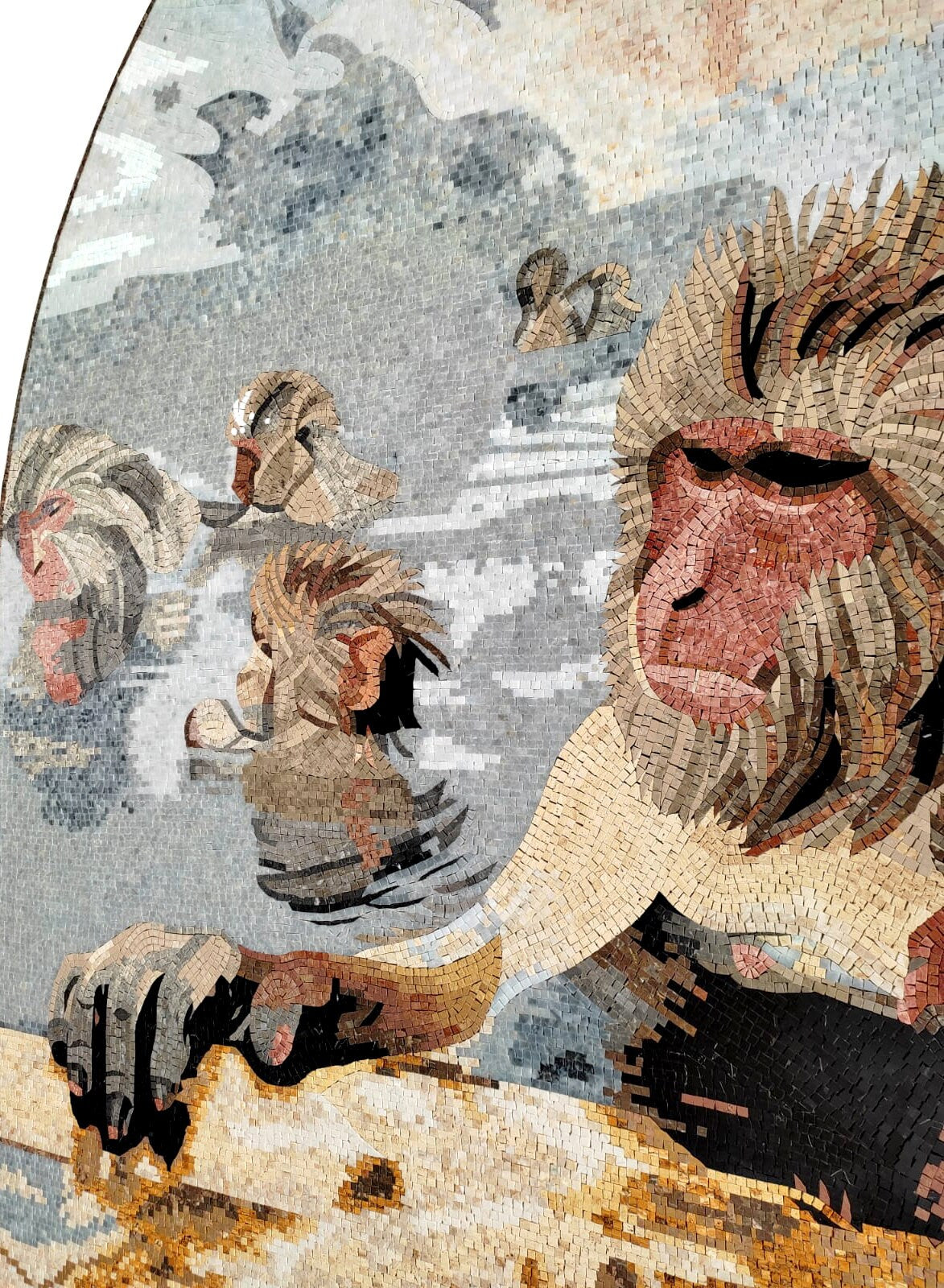 Handmade Macaques Mosaic Tile: Jungle Animal Wall Art (80” x 72")