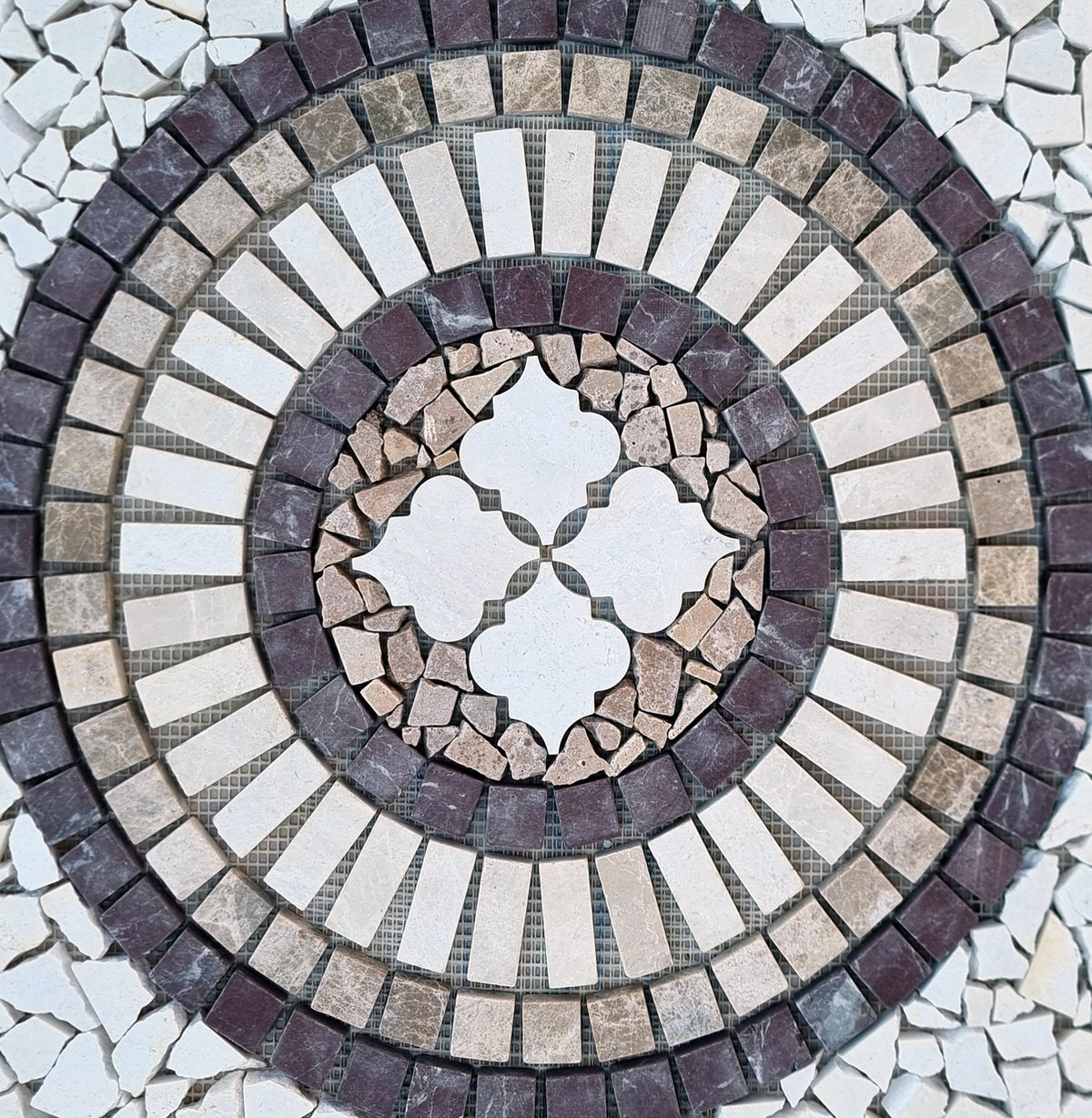 Handmade Marble Mosaic Medallion: Tropical Stone Art (24x24")