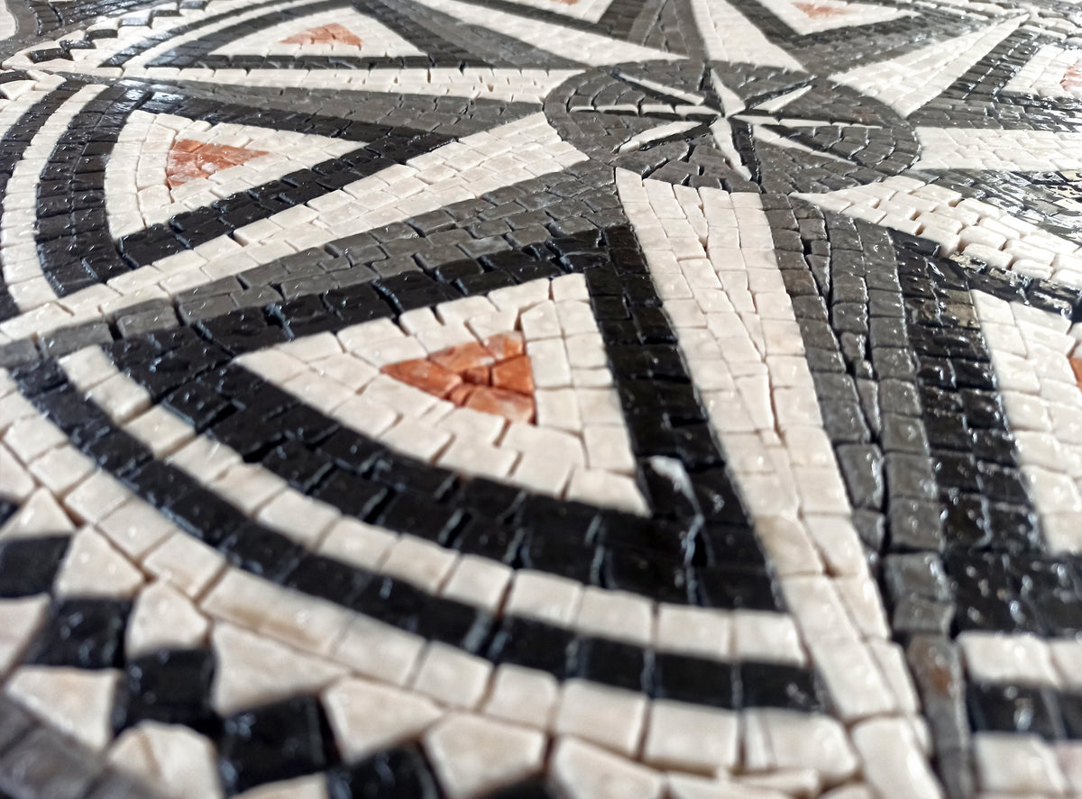 Handmade Compass Marble Mosaic Tile Art: Bathroom/Pool Medallion (36" Diameter)
