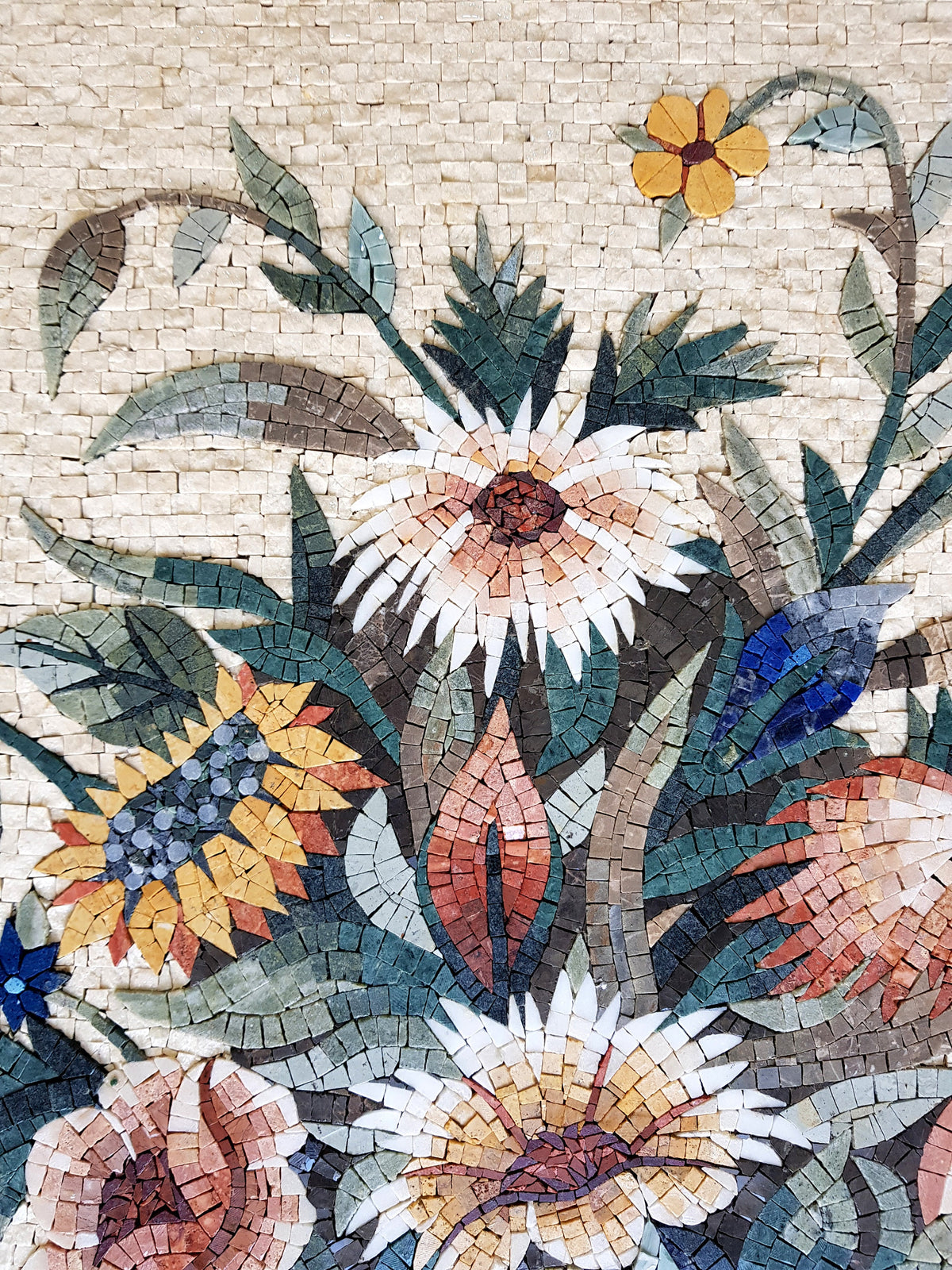 Handmade Marble Mosaic Art: Floral Bouquet in Vase