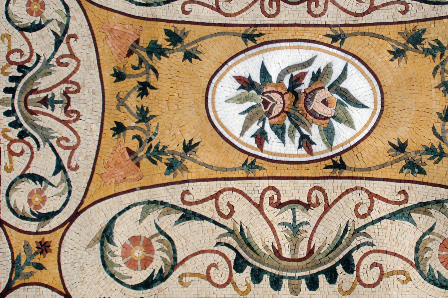 Handmade Marble Mosaic Rug: Floral Stone Tile Floor Covering