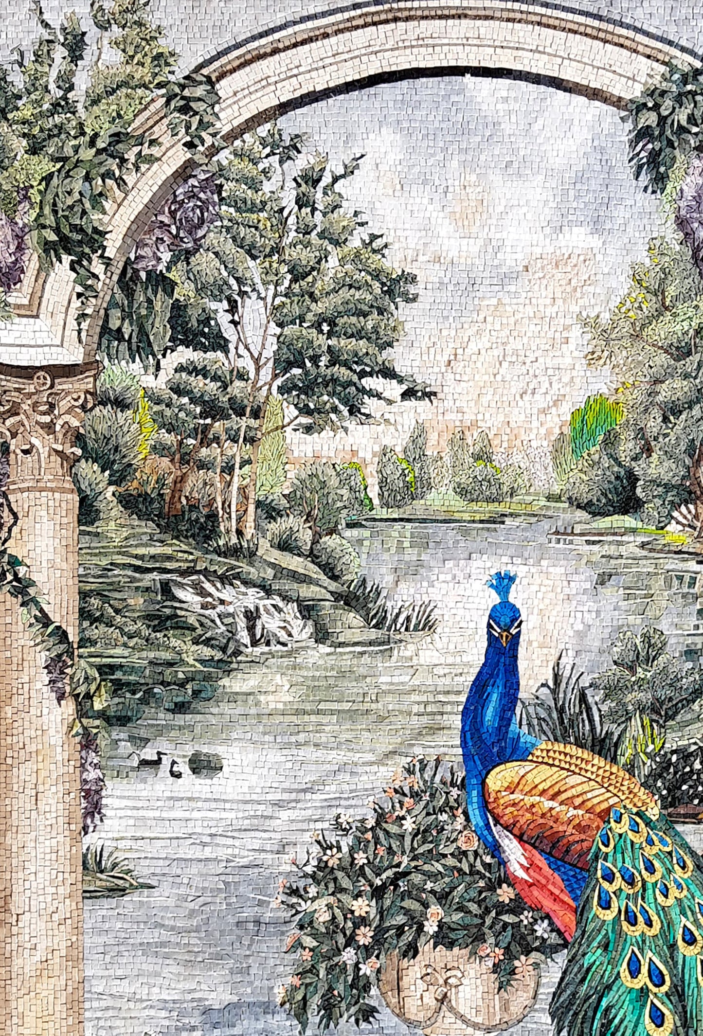 Handmade Peacock Mosaic Tile Art: Nature Wall Decor