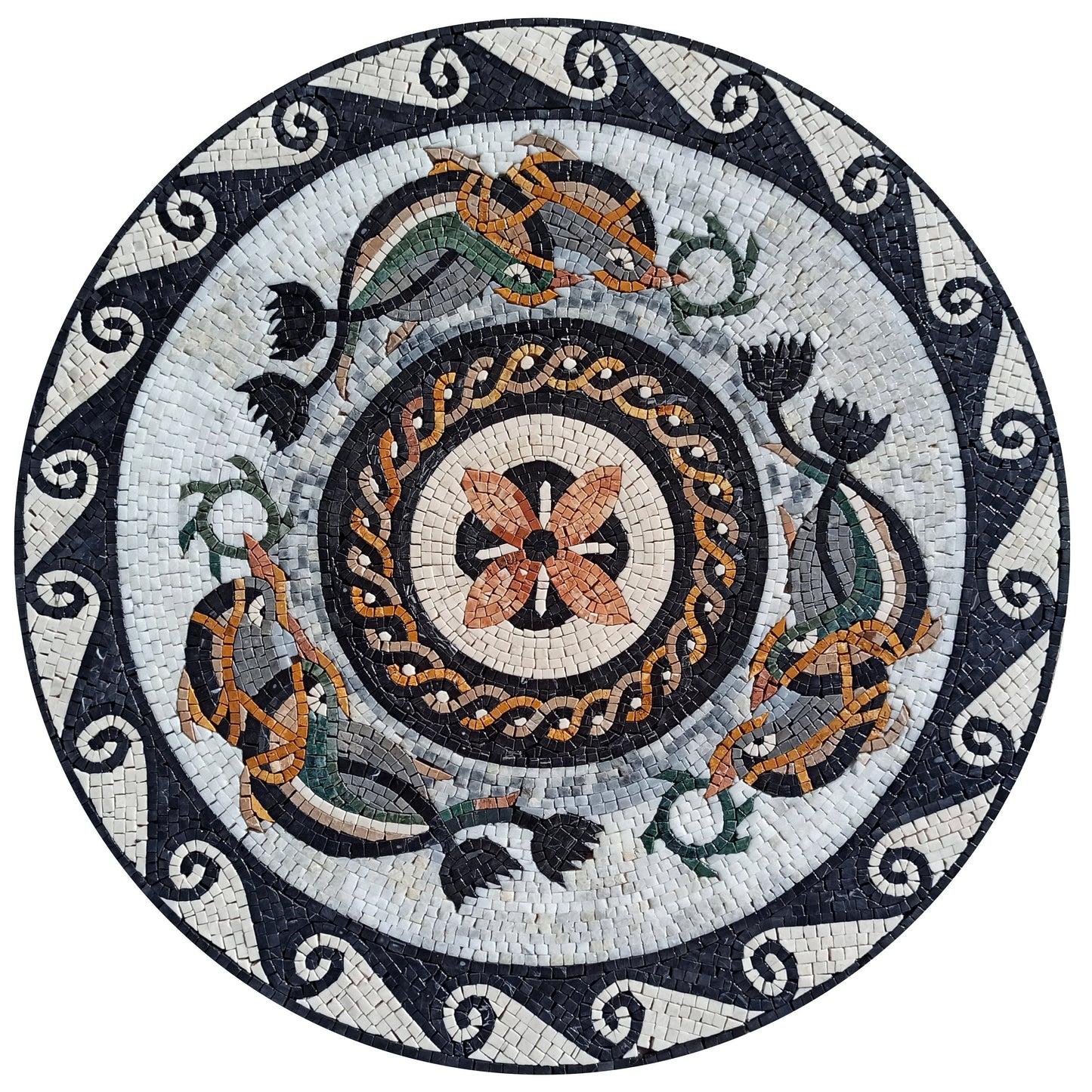 Oceanic Harmony - 32" Handmade Dolphins Pattern Mosaic Medallion Art Tile Décor - Customization available