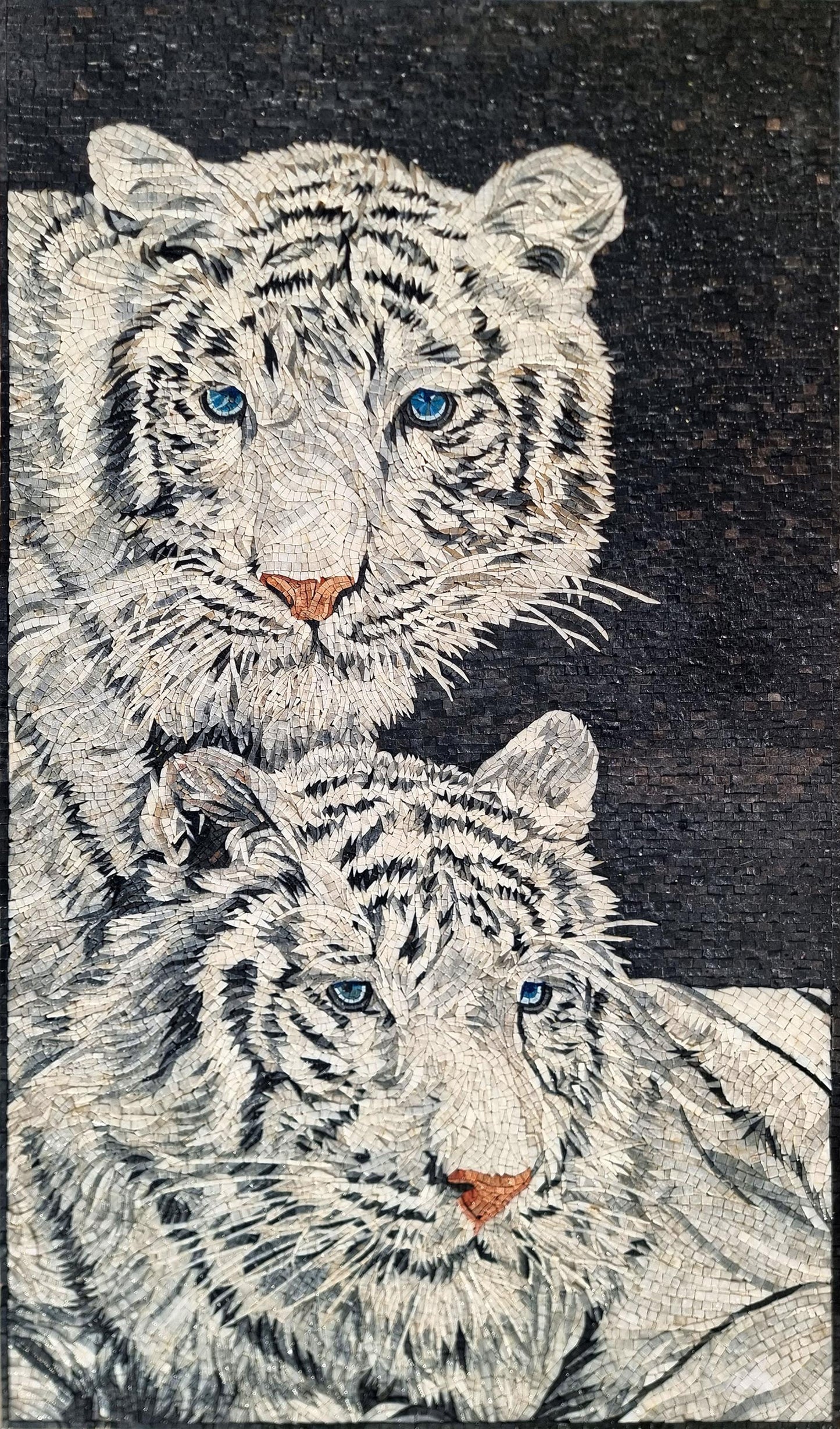 Handmade White Tiger Mosaic Tile Art: Interior Wall Decor