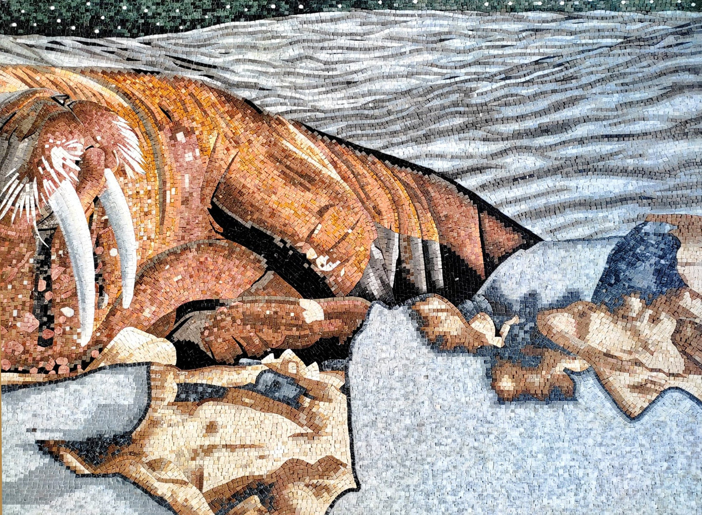 Handmade Walrus Mosaic Tile: Sea Animal Wall Art (84” x 80”)