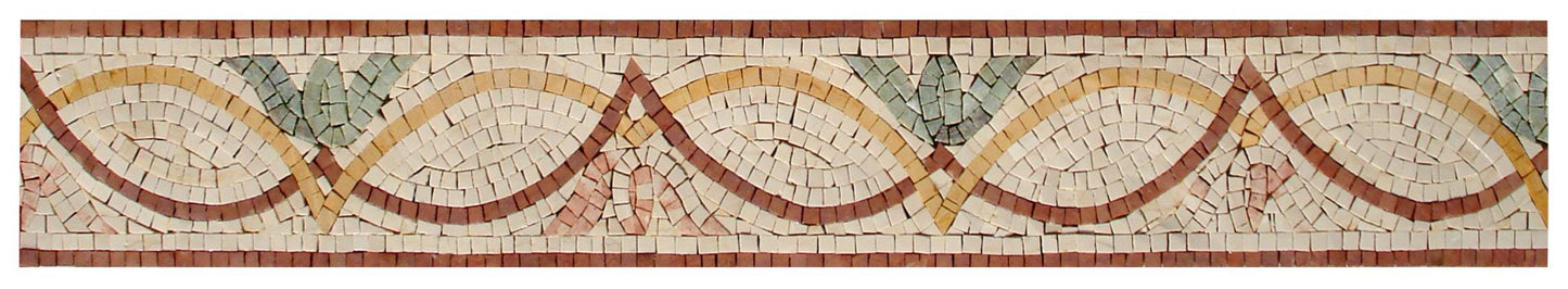Floral Vine Marble Mosaic Tile Border: Red & Yellow Tropical Accent