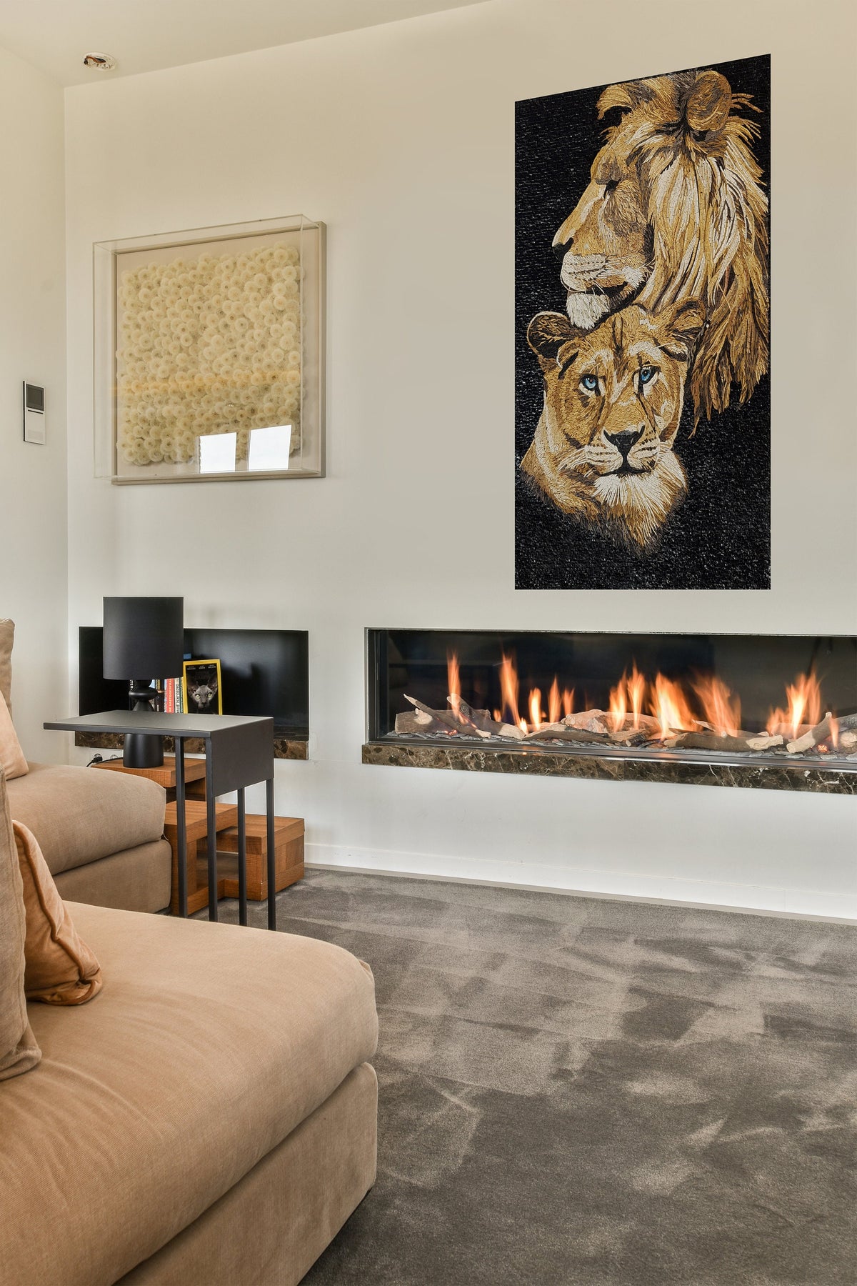 Handmade Lion Mosaic Tile Art: Jungle Animal Decor (50” x 28”)