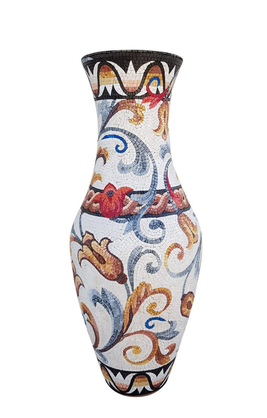 Handmade Roman Mosaic Vase: Floral Marble Stone Plant Holder