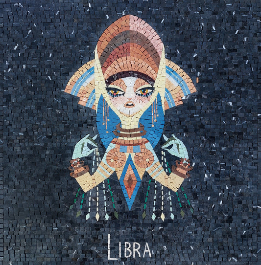 Handmade Libra Zodiac Mosaic Tile Art: Living Room Wall Decor