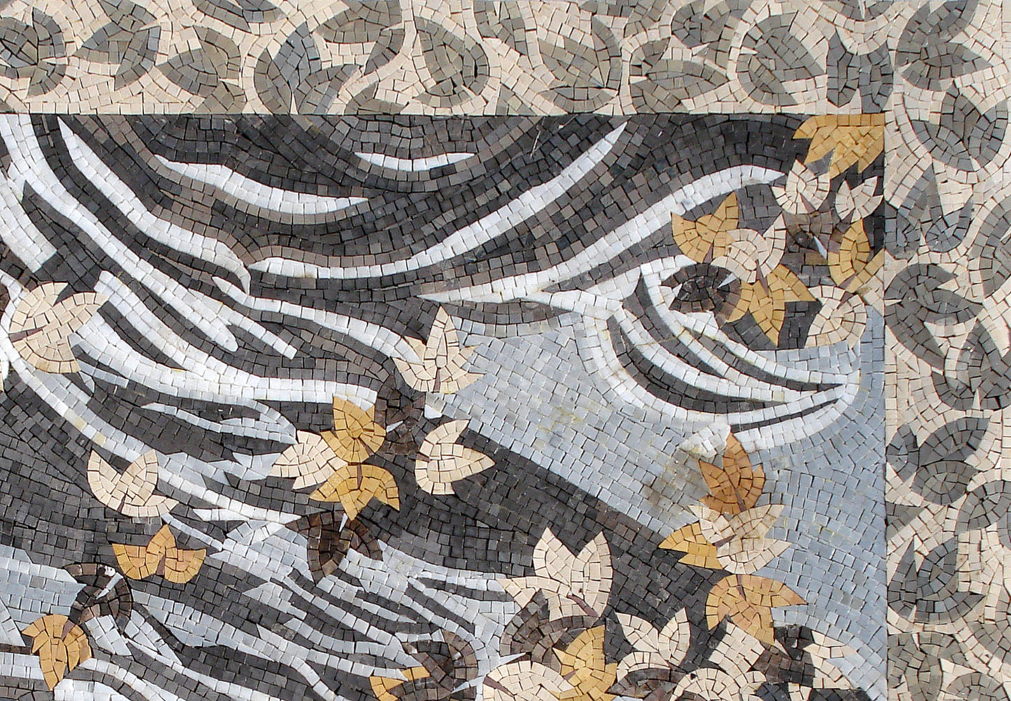 Handmade Marble Mosaic Rug: Leaves Art Tile, Home Decor (56” x 40”)