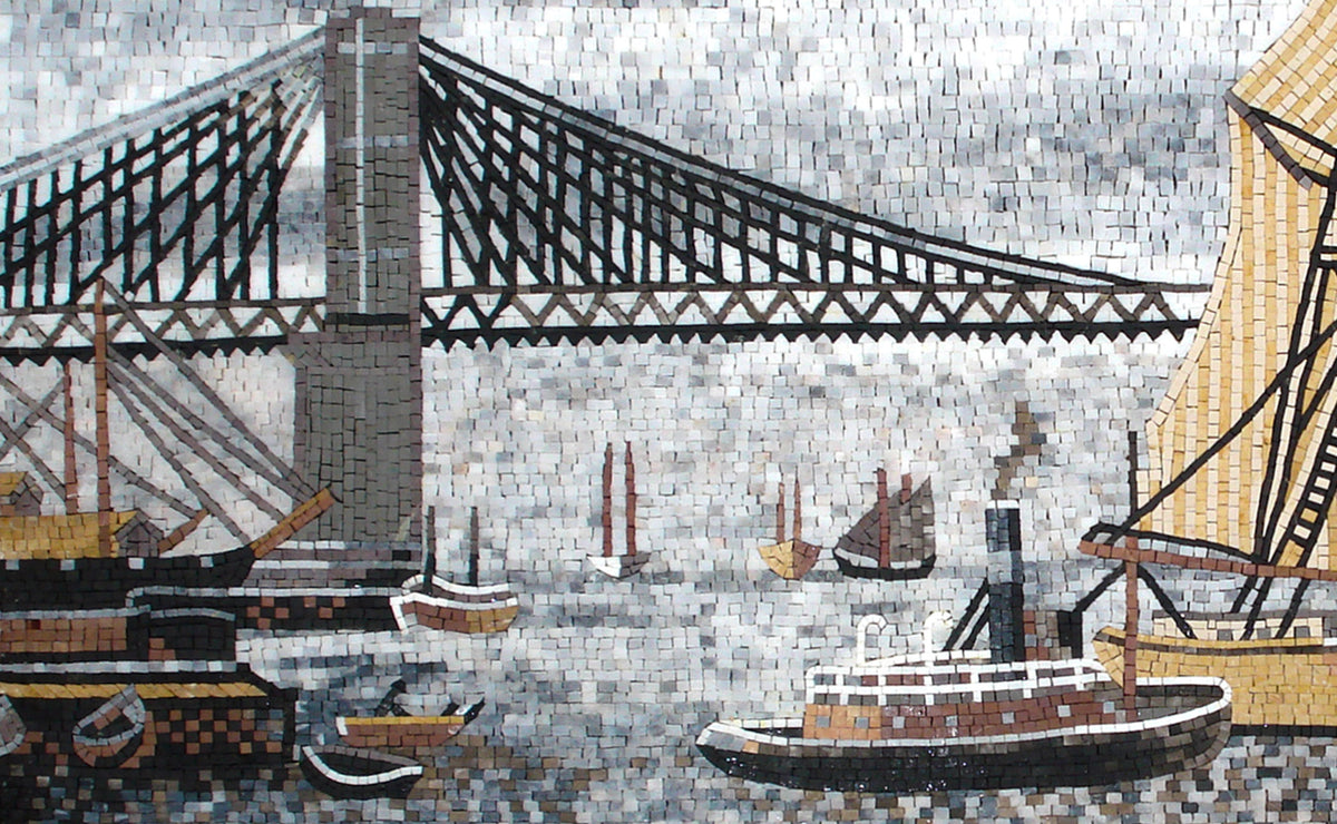 SEASHORE MOSAIC TILES | Sea View Sailor Boats Artwork Tiles For Living Room Walls | Tiles For Interior Outdoor Entry Walls And House Warming