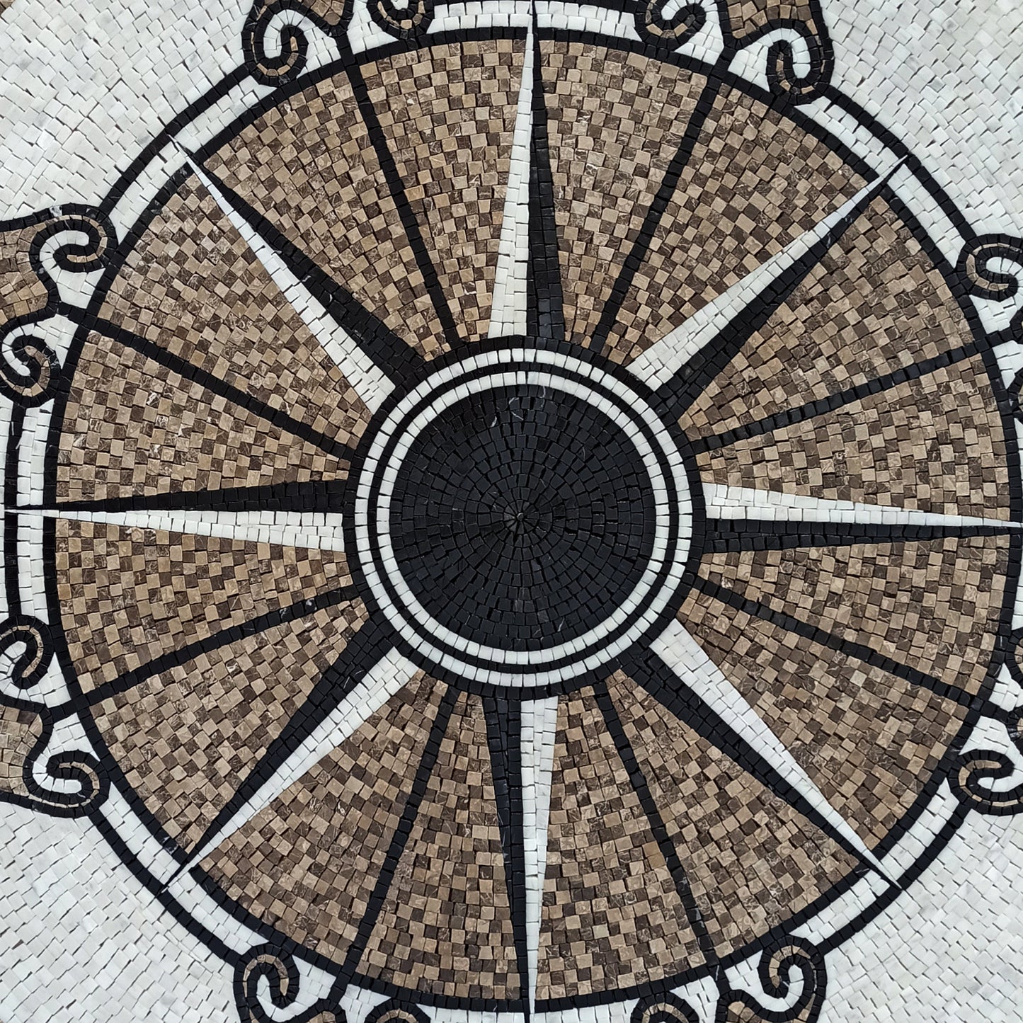 Handmade Nautical Compass Mosaic Tile: Windrose Medallion (40" Diameter)