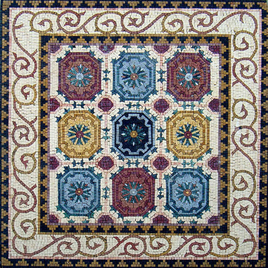 48” Geometric Marble Mosaic Tile: Colorful Inlay Flooring & Wall Decor