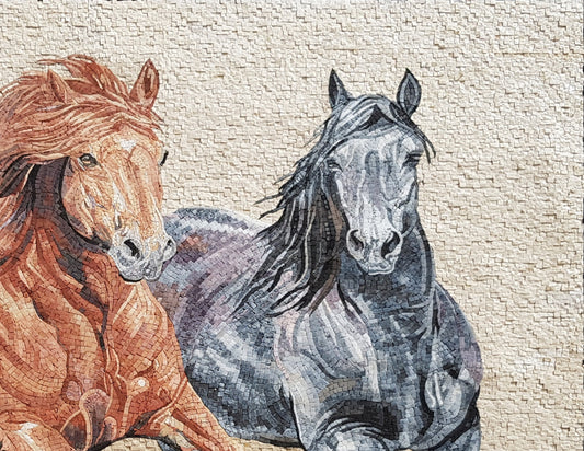 Handmade Horse Mosaic Tile Art: Marble Animal Mural (48” x 56”)